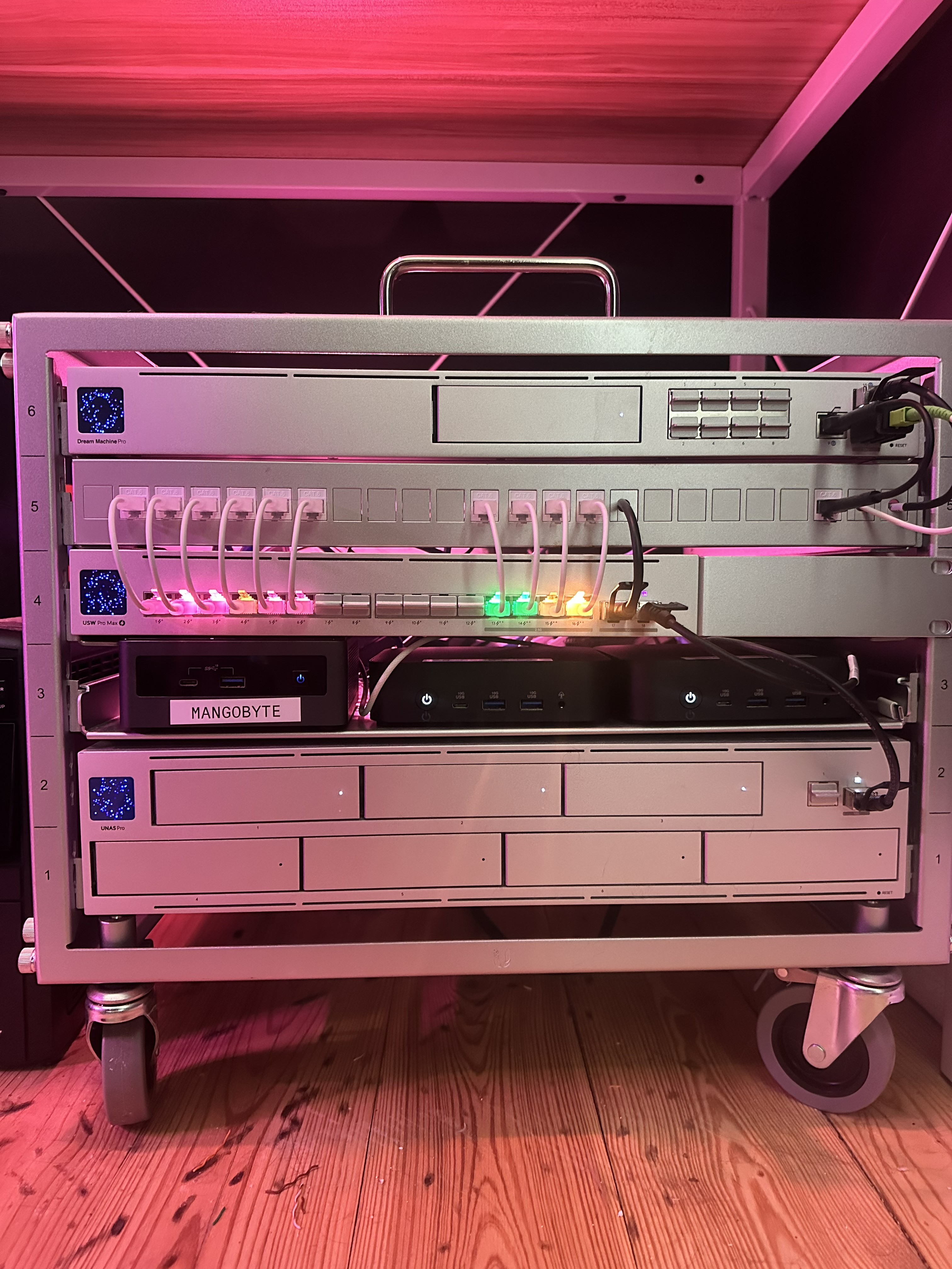 Server rack with structured cabling and patch panels